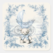 Toile Floral Teddy Bear Carriage Baby shower Vierkante Sticker (Voorkant)