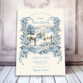 Toile Floral White Horses Baby shower Kaart