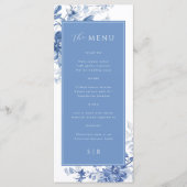 Toile Frans Blauw Bloemen Trouwmenu Menu (Voorkant)
