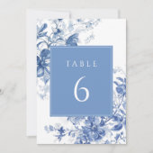 Toile Frans Blauw Bloemen Trouwtafel Nummer Teken Kaart (Voorkant)