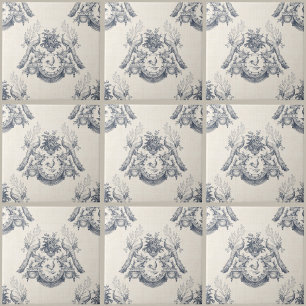 Toile Frans Blauw Vintage Pauw Konijn En Haan Tegeltje