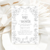 Toile Frans Elegant Grijs Neutraal Baby shower Kaart