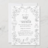 Toile Frans Elegant Grijs Neutraal Baby shower Kaart (Voorkant)