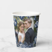 Toile Franse  Blauwe Bloemen Huwelijk Papieren Bekers (Achterkant)