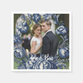 Toile Franse  Blauwe Bloemen Huwelijk Servet