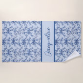 Toile Franse Blauwe Coquette Bow Wedding Party Strandlaken (Voorkant)