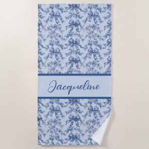 Toile Franse Blauwe Coquette Bow Wedding Party Strandlaken