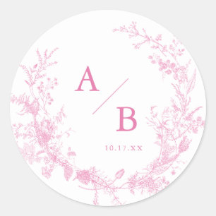 Toile Franse Roze bruiloft Monogram Ronde Sticker