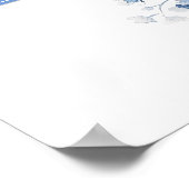 Toile French Blue Floral Wedding Welkom Poster (Hoek)