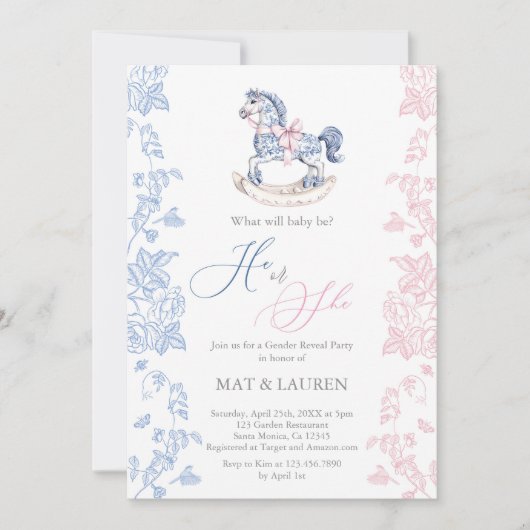 Toile Gender Reveal Invitation Kaart (Voorkant)
