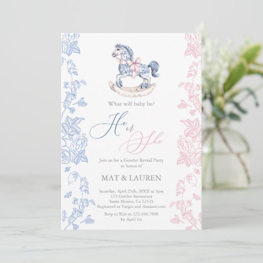 Toile Gender Reveal Invitation Kaart (Staand voorkant)