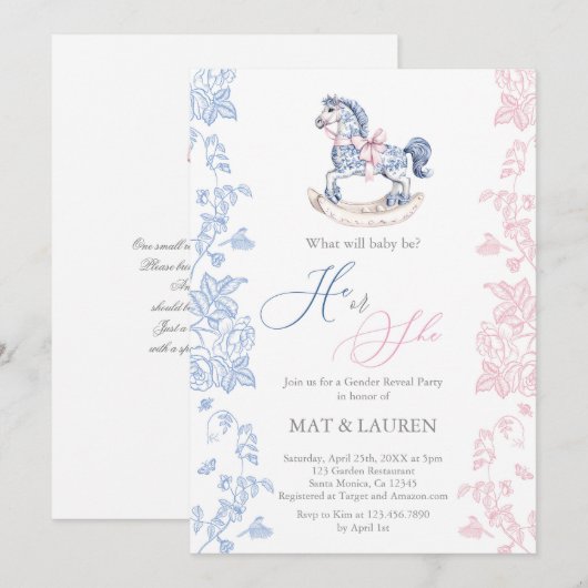 Toile Gender Reveal Invitation Kaart (Voorkant / Achterkant)