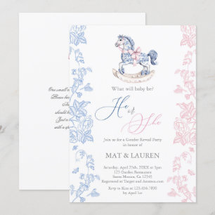 Toile Gender Reveal Invitation Kaart