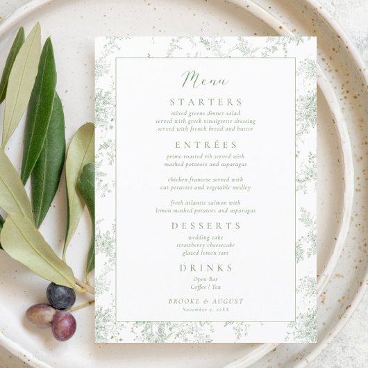  Toile Green Wedding Menu