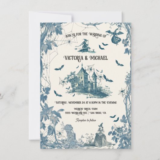 Toile Halloween chateau bruiloft uitnodiging (Voorkant)