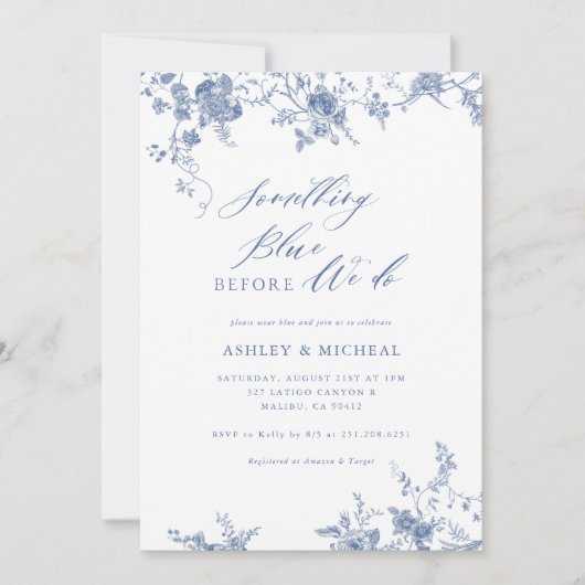 Toile Iets Blauws Voordat Ik Trouw Bruidsfeest Kaart (Voorkant)