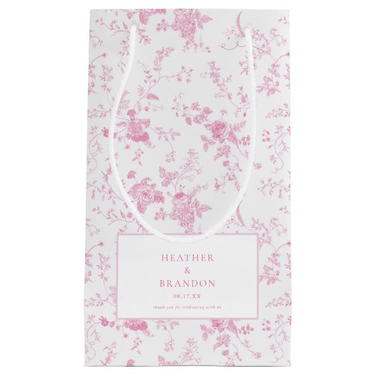 Toile Klassiek Vintage Bloem Roze Bruiloft Klein Cadeauzakje (Voorkant)