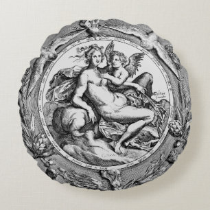  Toile Lady Angel Renaissance Round Pillow Rond Kussen