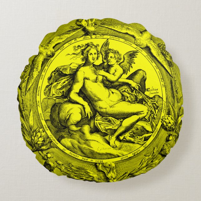  Toile Lady Angel Renaissance Round Pillow Rond Kussen (Voorkant)