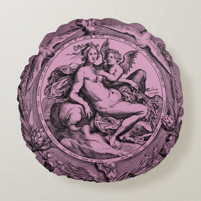  Toile Lady Angel Renaissance Round Pillow Rond Kussen (Voorkant)