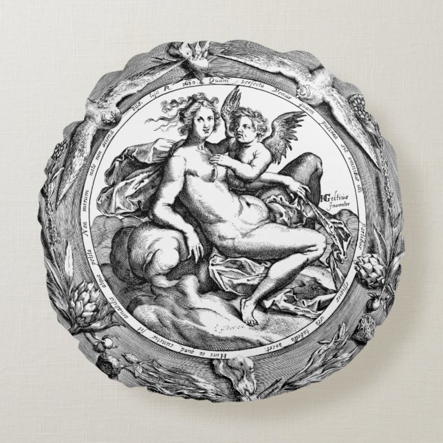  Toile Lady Angel Renaissance Round Pillow Rond Kussen (Voorkant)