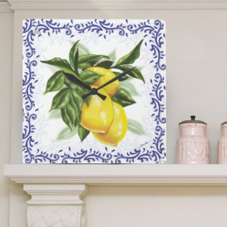 Toile Lemons Clock Vierkante Klok