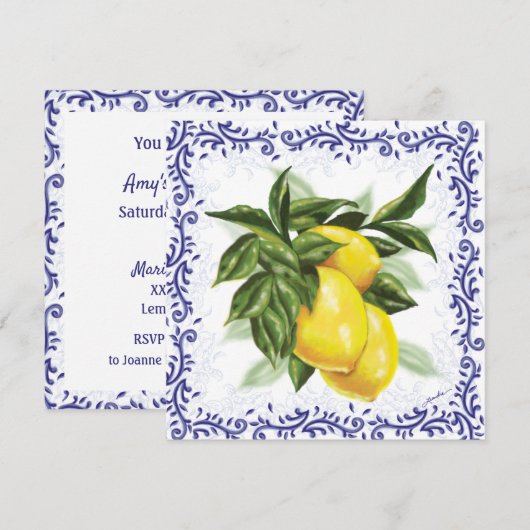 Toile Lemons Uitnodiging voor bruids- of feestjes (Voorkant / Achterkant)