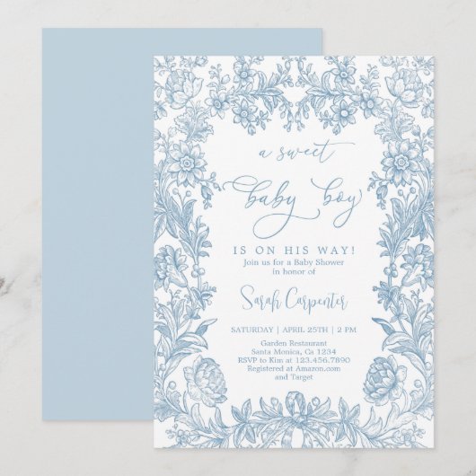 Toile  lijst Baby shower Boy Kaart (Voorkant / Achterkant)