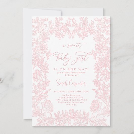 Toile  lijst Baby shower Meisje Kaart (Voorkant)