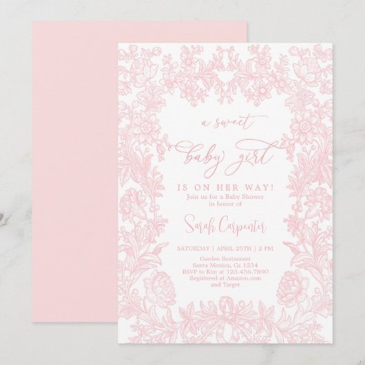 Toile lijst Baby shower Meisje Kaart (Voorkant / Achterkant)