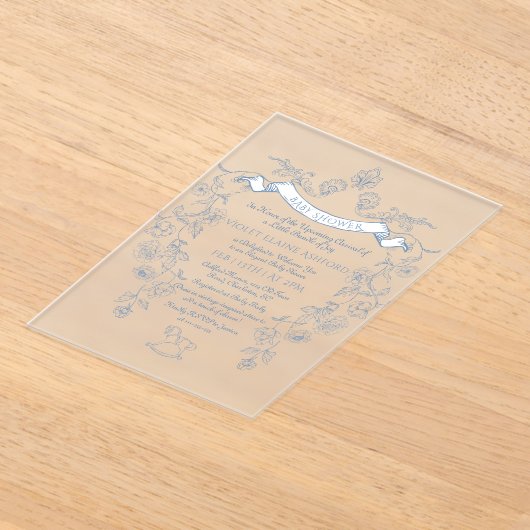 Toile  lijst Chinoiserie Baby shower Acryl Uitnodigingen (Laagn)