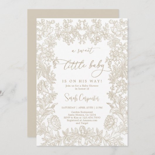 Toile  lijst Neutraal Baby shower Kaart (Voorkant / Achterkant)