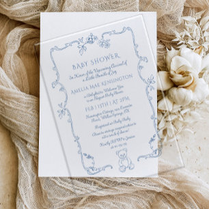 Toile  lijst teddybeer Baby shower Acryl Uitnodigingen