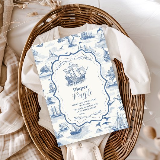 Toile Nautical Baby shower Diapper Raffle Informatiekaartje