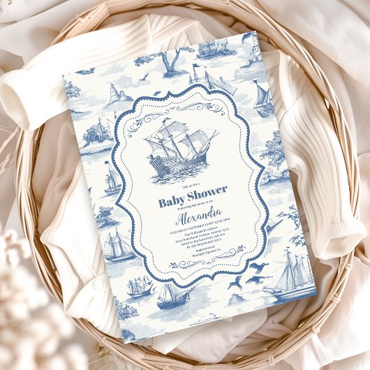Toile Nautical Baby shower Kaart