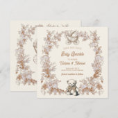 Toile Neutral Teddy Bear Carriage Bewaar de datum Kaart (Voorkant / Achterkant)