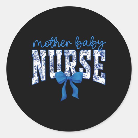 Toile Nurse Bow Blue Coquette Moeder Ba Ronde Sticker (Voorkant)