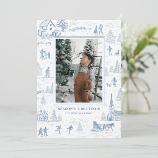 Toile Pattern Winter Wonderland Holiday Card Kaart (Staand voorkant)