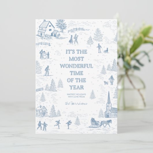 Toile Pattern Winter Wonderland Holiday Kaart (Staand voorkant)