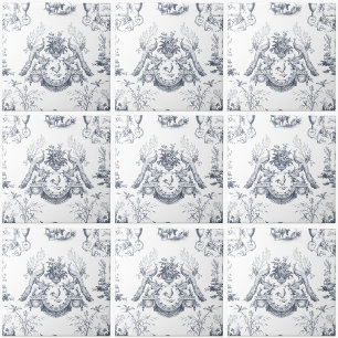 Toile Pauw Frans Blauw Vintage Haan en Konijn Tegeltje