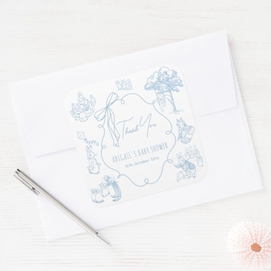 Toile Peter the Rabbit Beatrix Baby Shower Vierkante Sticker (Envelop)