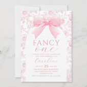 Toile Pink Bow Fancy One Birthday Invitation Kaart (Voorkant)