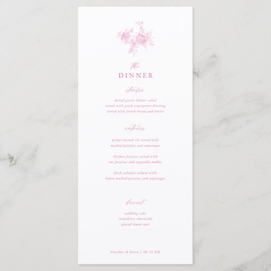 Toile Pink Classic Floral bruiloft diner Menu (Voorkant)