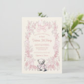 Toile Pink Floral Teddy Bear Carriage Baby shower Kaart (Staand voorkant)
