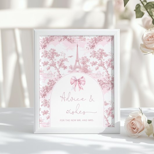 Toile pink Paris advice and wishes for Newlyweds Poster