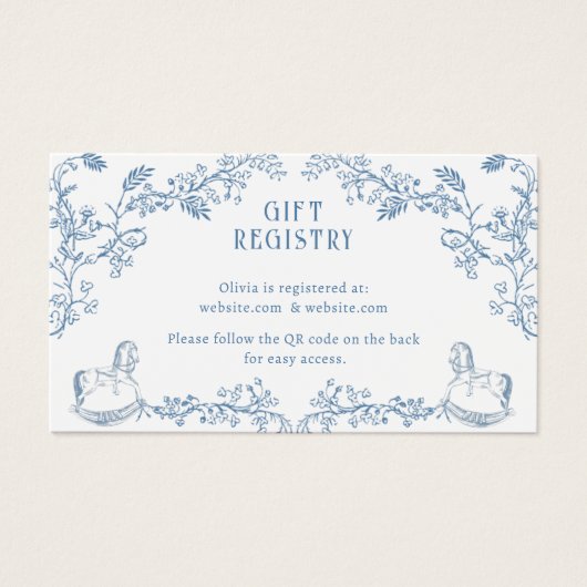 Toile Registry Baby shower Enclosure-kaart Visitekaartje (Voorkant)
