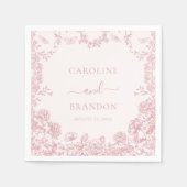 Toile Roze Bloemen Chinoiserie Trouwservetten Servet (Voorkant)