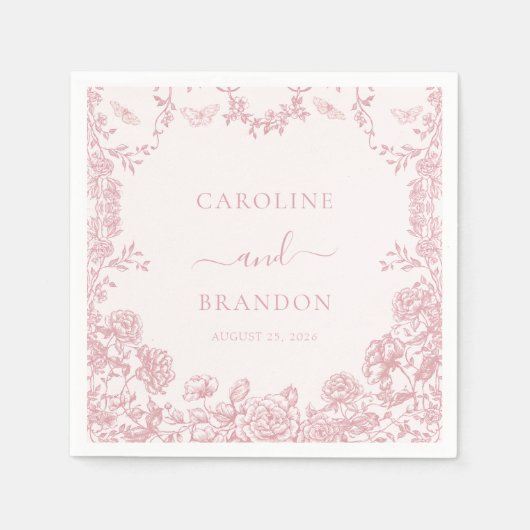 Toile Roze Bloemen Chinoiserie Trouwservetten Servet (Voorkant)