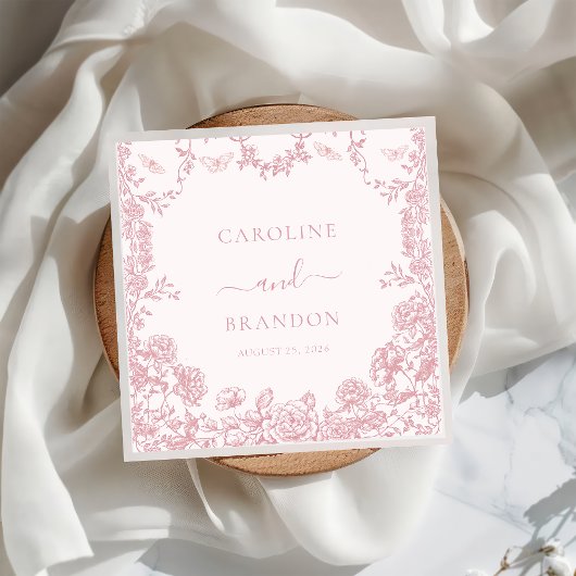 Toile Roze Bloemen Chinoiserie Trouwservetten Servet