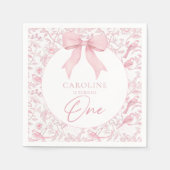 Toile Roze Bow Bloemen 1e Verjaardag Servetten (Voorkant)